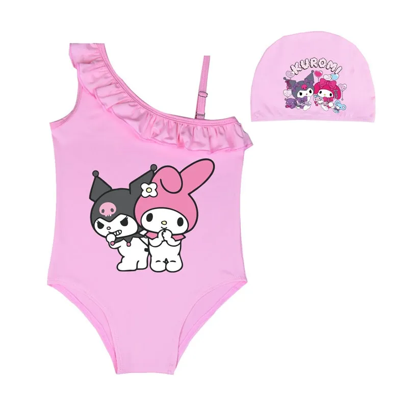 Kawaii Sanrioed Anime Kuromi Mymelody Girls Swimsuit One Piece