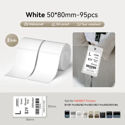 【2 ม้วน】NIIMBOT B1/B1Pro/B2/B2Pro/B21/B21Pro/B3S/B31/B4 สติกเกอร์ฉลากสีขาวกันน้ำมันพิสูจน์บัตรขนส่งบาร์โค้ดเสื้อผ้าอาหารกระดาษฉลากความร้อน