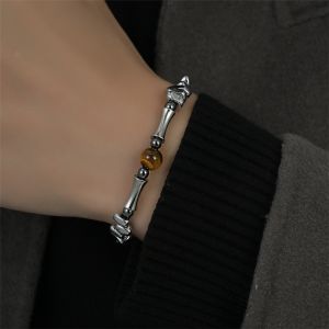 Lắc tay nam titan thời trang Vòng tay nam đá mắt hổ hạt khâu độc đáo cá tính