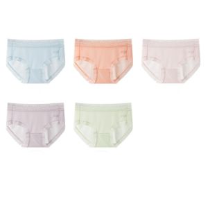 FA 6Pcs ขอบเอวกลาง กางเกงในผ้าไหมน้ำแข็ง ตาข่ายบาง โปร่งใส บราลูกไม้ไร้รอยต่อ หวาน ผ้าฝ้ายที่มีเป้า ชุดชั้นในสำหรับผู้หญิง สาว