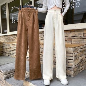 celana corduroy perempuan longgar Korea pinggang tinggi lebar kaki celana baru celana santai