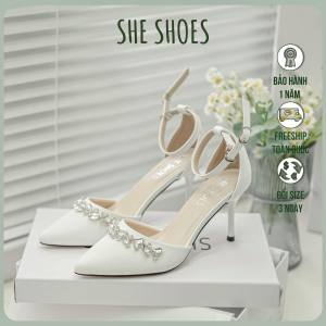 GIÀY CƯỚI CAO GÓT ĐÍNH ĐÁ CHIẾC LÁ 7P GÓT NHỌN - NEW ARRIVAL GC07056