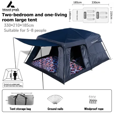 Mount peak Khemah camping tent besar waterproof Kemah murah Outdoor family large 5 8 12 persons 2 rooms Double layer large tent