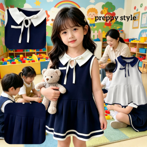 AILEBE Girls Dress Preppy Sando Dress for Kids Girls Toddler Soft Breathable Delicate Stitching Cute OOTD for Little Girl Daily Wear Daycare &ampampampampamp Elementary Uniform Alternative Baby Dress 1-2Yrs Old