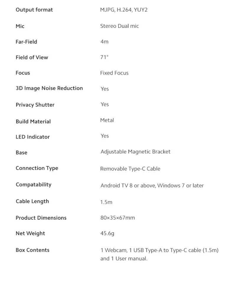 XIAOMI Mi TV Webcam FHD Plug and Play, Dual Far-field Mics, Multi-Compatible Smart TV Webcam External HD Camera Model- LSXTM7-1