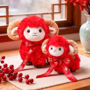 MZRTNZ with Bow Ribbon Year of The Sheep Mascot Plush Toy PP Cotton Filled Embroidered Lamb Mascot Dolls Sheep Bag Charms Fluffy Fur Zodiac Sheep Keychain Chinese New Year