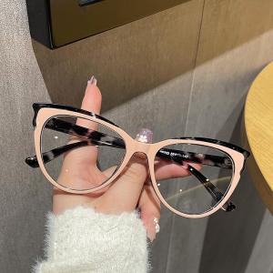 JN IMPRESSION Europe and United States Large Oval TR90 Frame Plain Glasses New Flower Delicate Stripe Anti-blue Light Glasses