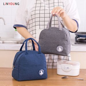 Linyoung ปลาวาฬและหมีออกแบบโลโก้กระเป๋าฉนวนความร้อนใส่กล่องข้าว Bento กระเป๋าอลูมิเนียมเก็บความร้อนเย็นสดสําหรับกล่องข้าวกลางวันและอาหารเครื่องดื่ม