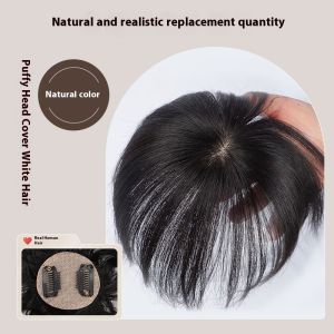6x6-18cm 100% Human Hair Piece Black And Dark Brown Hair Topper Hair Replacement Cover White Hair Breathable And Lightweight Wig Increase Hair Volume For Woman