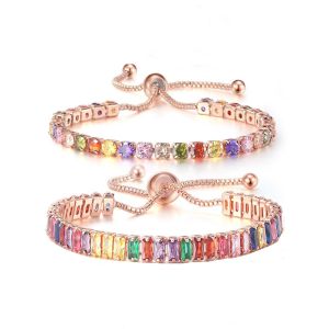 Multicolor Rainbow Geometric Rectangle Cubic Zirconia Tennis Bracelets & Bangles
