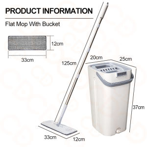 CD Flat Floor Mop with Dual Chamber Bucket Map Cleaning Floor Wet and Dry Floor Scratch Mop for Floor