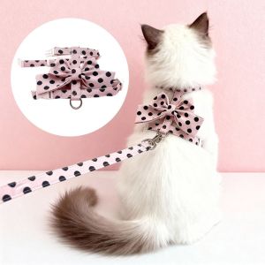 CANICECA Polka Dot Pet Vest Harness Adjustable Bowknot Puppy Collar Leash Cute with Collar Pet Traction Rope Pet