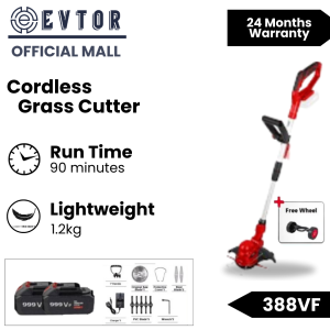 Evtor Cordless Grass Cutter 388VF| 2 Battery Lightweight 1-1.2Kg| Operation Power 700-850W| Charging Time 1-5 hours