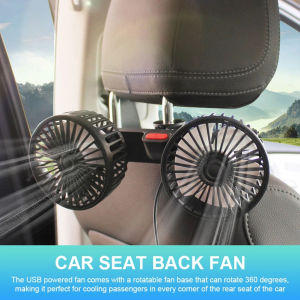 Car Rear Fan 360 Degrees Adjusted Double-headed USB Fans 3 Speeds Wind Cars Back Row Seat Fan D-124