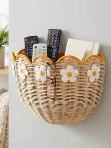 xpkQ Hanging Up Wall Storage Basket Hand Woven Rattan Storage Baskets Multifunction Decorative Flower Basket Kitchen Organizing Boxes 7P3H9