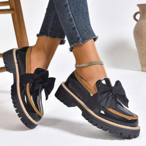 Plus Size Spring And Autumn WomenS Loafers With Bowknot Thick Heel Thick Sole Vintage Style Shoes