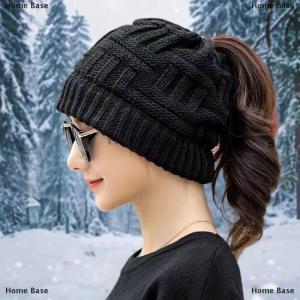 [COD] Home Base 1PC Cap Top Open Beanie Knit Hat For Women Suitable Ponytails High Elasticity Warm Winter Fashion Outdoor Hat