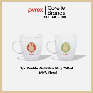 PYREX 2pc Double Wall Glass Mug 250ml – Miffy Floral