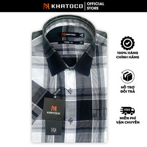 Sơ Mi Caro Tay Ngắn Màu Xám - Trắng Form Tailor Fit Chống Nhăn Lai Ngang - Áo Nam Khatoco