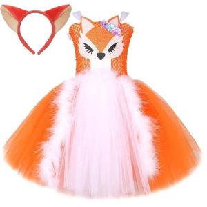 White Orange Fox Halloween Costumes for Girls Kids Animal Fancy Tutu Dress with Ears Children Birthday Carnival Party Outfits2026