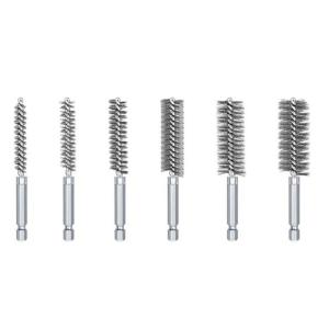 Khoan làm sạch bàn chải có tay cầm 1/4 inch chuôi lục giác cho tác động khoan mài dây thép lỗ Bộ cọ 6 miếng