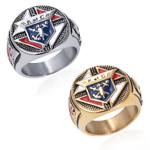 Knights of Columbus Rings For Men Pure Stainless Steel Retro Enamel Hip Hop Ring Size 7-15
