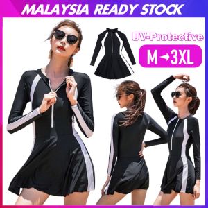 [#172]  Women Lady One Piece Black Swimming Suit Long Sleeve Skirt Swimwear Swimsuit Beach Surf snorkeling