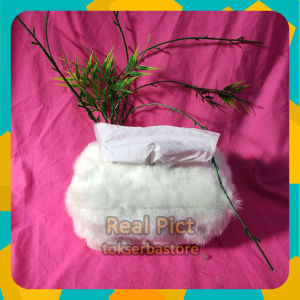 Cover/Sarung Tisu Bulu Korea Import Original - Tempat Tisu Cantik | Tempat Tisu Unik | Cover Tisu Motif [Putih] [Bisa COD]