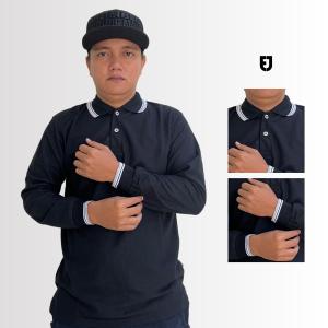 Polo Polos Hitam Dewasa Lengan Panjang Strip