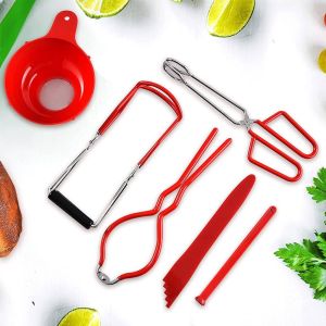 6 Piece Canning Kit Canning Supplies Set Stainless Steel Kitchen Tool Anti-Scald Clip SuitRed