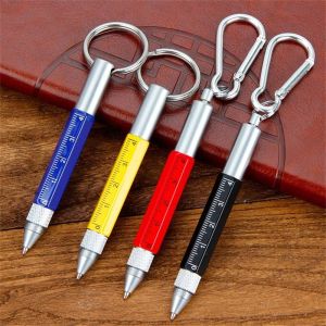 FDGFGG Stationery Gift Accessory 6 In 1 Mini Pen Keyring Metal Keychain Pens Ballpoint Pen Stylus Pen Multifunction Tool Pen