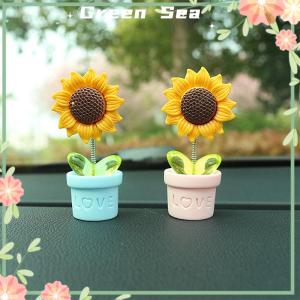 Green sea 1PC Cute Cartoon Car Center Console Decoration Simulated Potted Sunflower Desk Ornaments Swinging Potted Sunflower Car Accessories