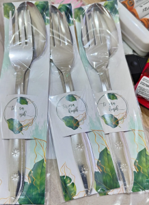 30 PASANG Souvenir Alat Makan (Sendok dan Garpu) Kemasan Plastik dengan  Alas Shabby