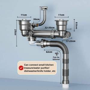 Flexible Kitchen Drain Pipe – Anti-Odor Anti-Blocking Single/Double Garbage Trap Sink Accessory for Bathroom Basins & Kitchen Sinks