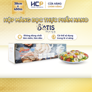 Hộp Màng Bọc Thực Phẩm PE Kháng Khuẩn 38cmX450m SATIS Phủ Nano Bạc An Toàn Cho Sức Khỏe Dùng Được Cho Lò Vi Sóng