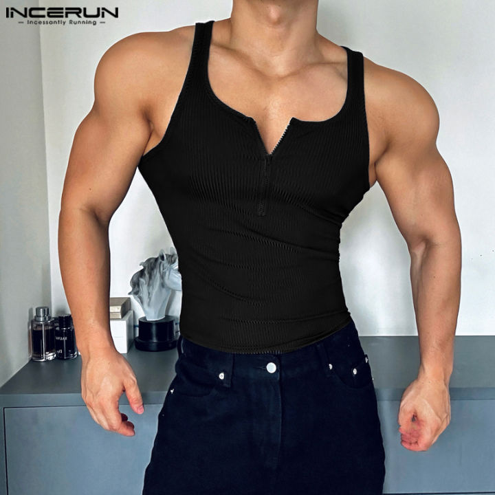 INCERUN%20Men's%20Sport%20Fitness%20Muscle%20Knit%20Vests%20Stylish%20O-Neck%20Half-Zip%20Design%20Skinny%20Tanks%20(Western%20Style)%20#241009%20-%20Image%204