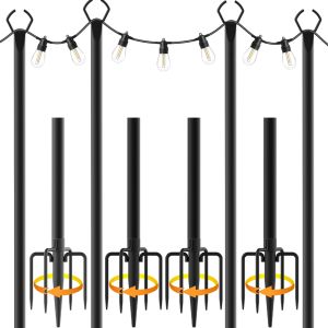 String Light Poles Heavy Duty Garden Light Support Rod Stable Outdoor String Light Holder Metal String Light Stand Rack for Garden Yard Party Easy to Install