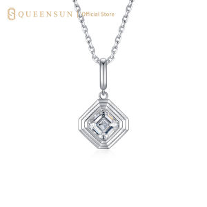 Queensun 18k White Gold Lab Diamond Asscher Cut Pendant Geometric Hexagon Necklace Minimalist Pendant Solitaire Pendant Everyday Wear Jewelry Stackable Necklace Luxury Statement Necklace Bridal Pendant