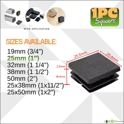 Tubular End Cap Plastic Plug Square Rectangular Tube Insert Plug for Furniture Floor Protector Covers Lowcost Hardwar 1pc