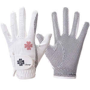 1 Pair of Gloves Women Golf Gloves Outdoor Sports Ladies PU Leather Silicone Anti-Slip Particles Left and Right Hand Breathable Gloves