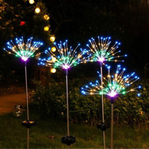 Angelila 2 pcs Solar Garden Firework Lights Multicolor Warm White Outdoor Decorative Lights 90/120/150 LED Waterproof Solar Fireworks Lamp 3 Brightness 8 Modes Sparkles Landscape DIY Light for Patio Christmas Yard Decorative Pathway Party Decor
