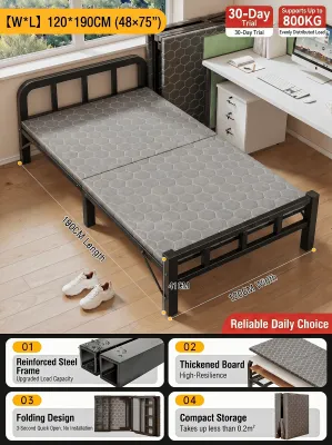 Portable Metal Folding Bed Home Foldable Heavy Duty Bed Space Saving Bed Frame Adult Simple Bed Dormitory Lunch Break Reinforced Bed