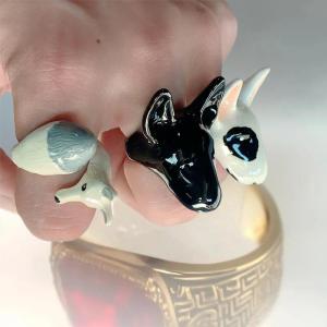 MillionGrid Phóng đại men nhỏ giọt men động vật lớn Vòng Pig Bull Head Elephant lớn NHẪN Y2K Punk đồ trang sức quà tặng cho phụ nữ