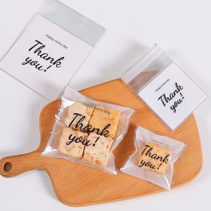  100 Pcs Self Adhesive Packaging Bags Clear Self Sealing Cellophane Bags Thank You Food Packaging Cookie Bread Bag Resealable for Packaging Cookies