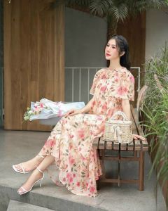 VÁY BẦU DỰ TIỆC CÔNG SỞ ĐẸP-ĐẦM BẦU HOA CẨM TÚ CẦU BABYDOLL XINH XẮN VẢI VOAN 2 LỚP MỀM MÁT