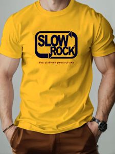 Mens T shirt Slowrockk Pattern Printed Summer Fashion Leisure Breathable Men Round Neck T-shirt High Quality Mens Clothing