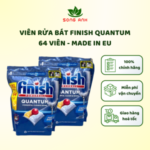 Túi 64 viên rửa bát Finish Powerball Quantum Powerful Clean & Shine All in 1 hương chanh cao cấp