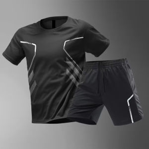 Plus Size Mens Quick-Drying Short-Sleeved Shorts Suit Sportswear Mens Leisure Sports Running Fitness T-Shirt Shorts Set men