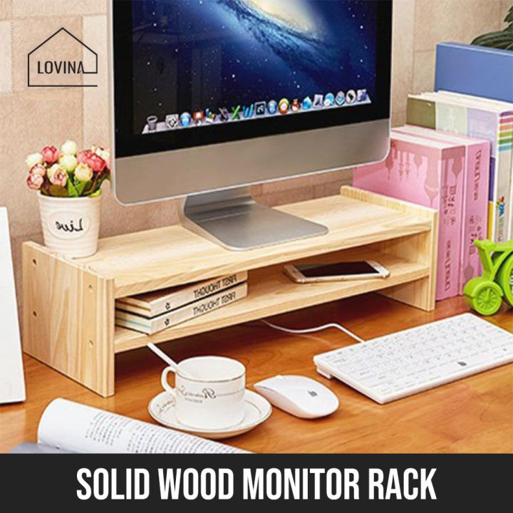 Solid Wood Monitor Stand [100% Solid Pine Wood] For Computer Laptop ...