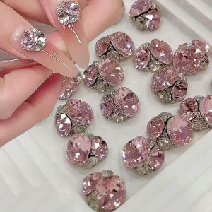 10Pcs Fat Square Diamond Sparkling Diamond Ball Nail Art Rhinestone Pink Big Diamond Pile Nail Crystal Super Flash Nail Diamond h260819